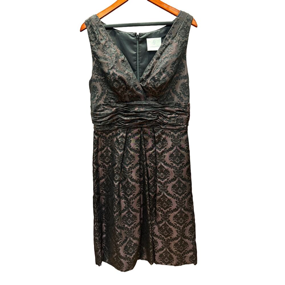 Vintage Watters & Watters sleeveless damask Dress 10 cocktail Vneck Black formal